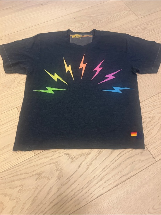 Aviator Nation Tops - Aviator Nation Black Tee with Rainbow Lightning Bolts